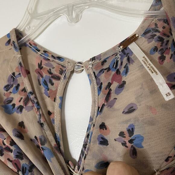 Free People Briella Midi tan floral dotted cinch side slit Dress XS -read - Picture 5 of 9